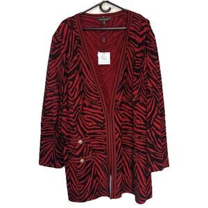 Ming Wang Jacket Cardigan Womens Size 3X Red Black Zebra Knit Office Church NWT